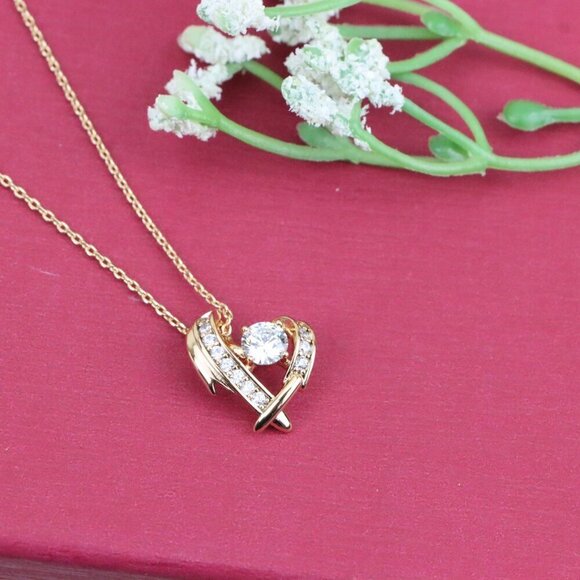 "Rose Gold Heart Pendant Necklace with Sparkling Stone Accents, XPBL0870 - Picture 11 of 13